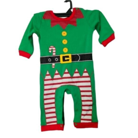 Festive Baby Boys 7-12 Month Elf Christmas Costume Outfit One Piece Jumpsuit - Picture 2 of 7